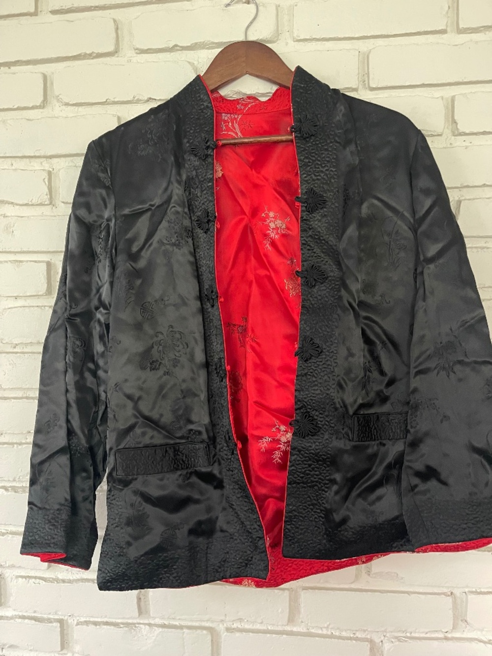 Black and Red Silky Embroidered reversible jacket